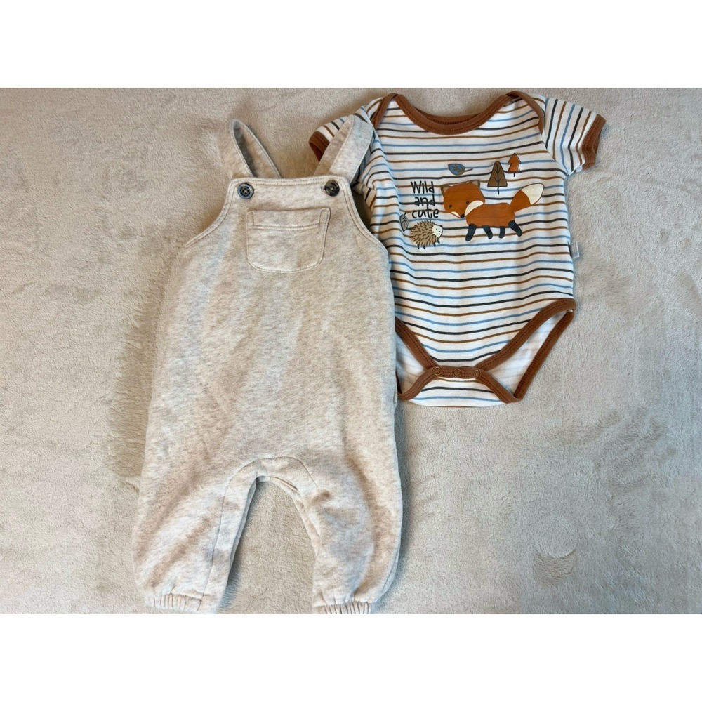 Boys‎ Fall Outfit Overalls and Bodysuit 3-6 Mo 100% Cotton